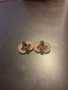 Gold-Tone Black & Red Crystal Knot Earrings